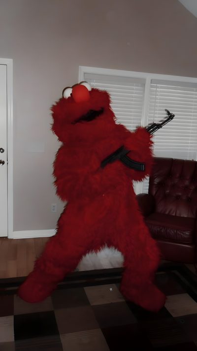 a large red stuffed animal standing in the middle of a living room Elmo Halloween Elmo, Elmo World, Goku, Anime Lock Screen, 2160x3840, Illustration Japonaise, saddle brown