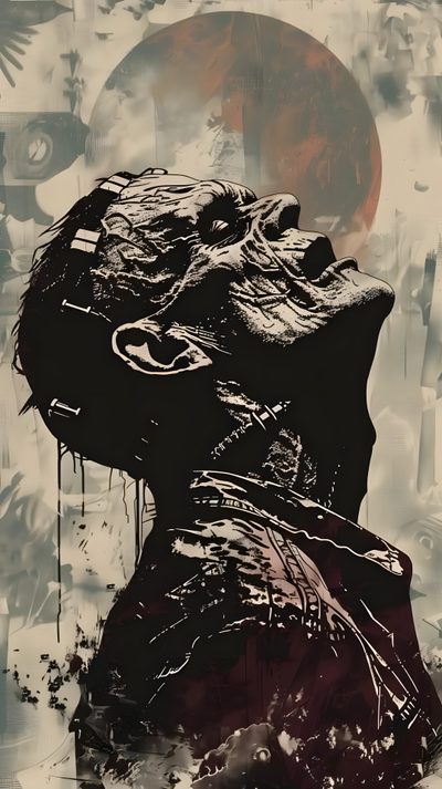 an abstract painting of a man's head with blood dripping from it Frankenstein Halloween Zombie Art, Frankenstein Aesthetic, Frankenstein Iphone, Frankenstein, dim gray