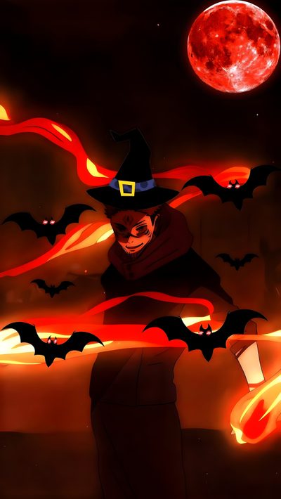 an animated image of a witch flying through the air Sukuna Halloween Halloween, Jujutsu Kaisen Sukuna Domain Expansion Malevolent Shrine 4k, Sukuna Fire, black