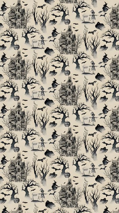 a black and white background with halloween trees Halloween Dollhouse Spooky Woods, Birthday Crown, Wood, Computer, Scrapbook Pages, Phone, silver