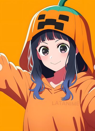 a girl in an orange hoodie holding her arms up Oshi No Ko Halloween Dibujos Bonitos, Tokyo, Matching Icons, Stars, Halloween, Tokyo Ghoul Anime, goldenrod