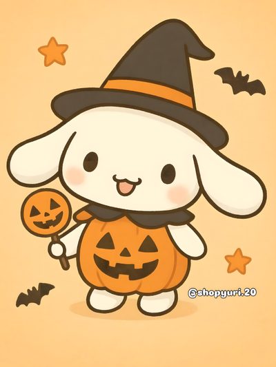 a cartoon bunny holding a jack o lantern Happy Halloween Cinnamoroll Halloween Cute Halloween Drawings, Hello Kitty Rooms, Halloween Drawings, khaki