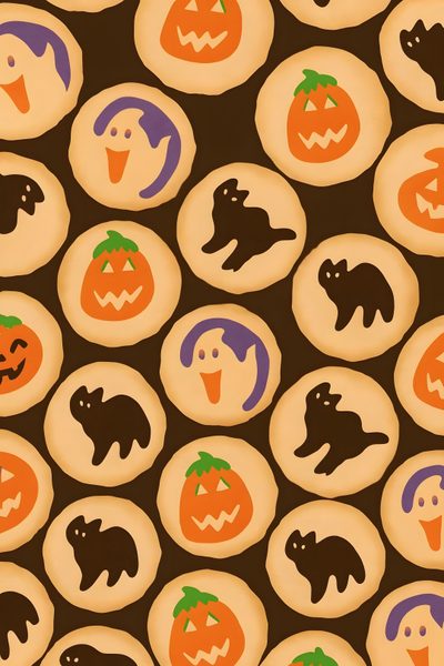 halloween cookies with pumpkins and jack - o'- lanterns are arranged on a brown background Halloween Cookie Halloween/fall Phone Background, Halloween Cookie, Halloween Cookie Background, sandy brown