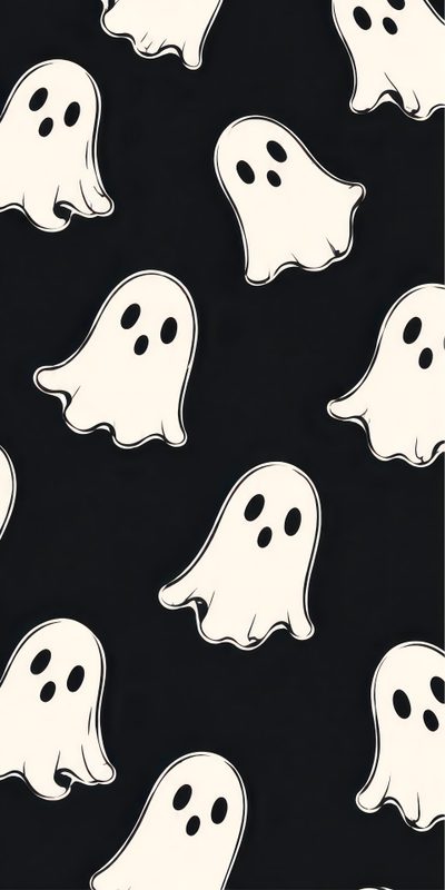 a black and white background with ghost heads Lock Screen Halloween Ghost, black