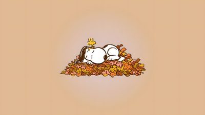 a person laying on top of a pile of leaves with a star above their head Snoopy Halloween Computer Snoopy Halloween Computer, Thanksgiving Laptop Background, Snoopy Google, burlywood