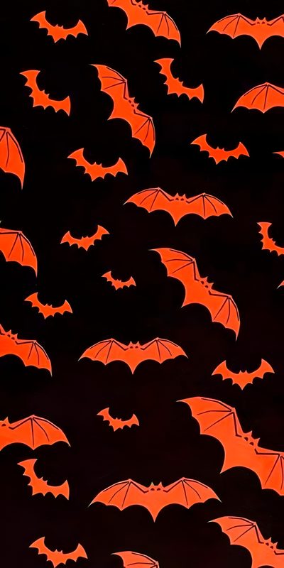 many orange bats flying in the night sky Halloween Bat Silhouettes Retro Diy Halloween Costume Inspiration, Halloween Bat Pattern, Halloween Party Decor Ideas, black
