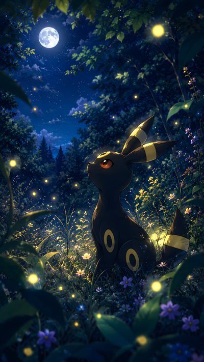 a rabbit sitting in the middle of a forest at night Halloween Umbreon Pokémon Halloween, Halloween Pokémon, Spooky Pokemon, Halloween Pokemon, black