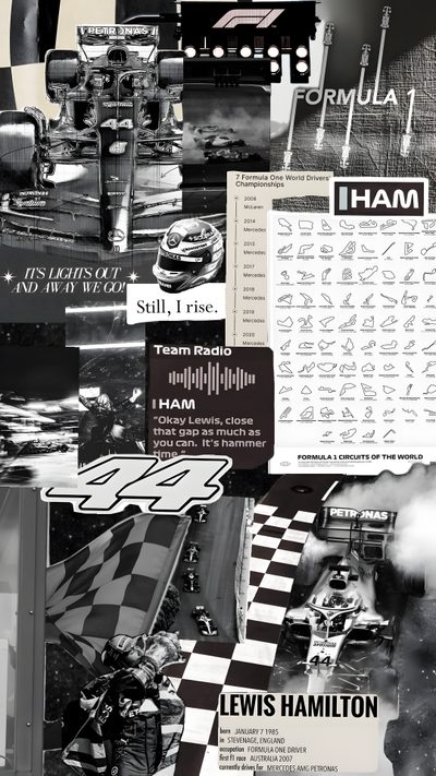 black and white collage with many different things in the background, including an image of a race car Halloween Lewis Hamilton Collages Hd F1 Lewis, Lewis Hamilton Collage, Lewis Hamilton Background, dim gray