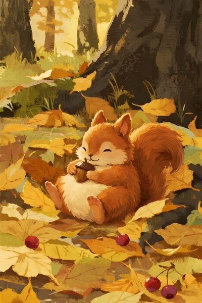 a painting of a squirrel sitting in the leaves Squirrel Halloween Squirrel Illustration, Environment Sketch, Disney Paintings, Squirrel Art, sienna