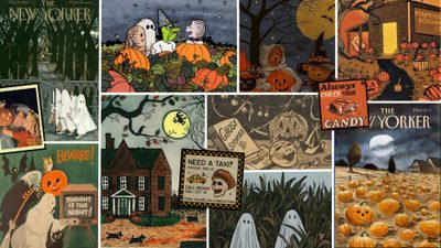 there are many halloween pictures on this page Cute Aesthetic Halloween For Computer Vintage Halloween Laptop, Halloween Mac, Macbook Desktop Aesthetic Halloween, dark olive green