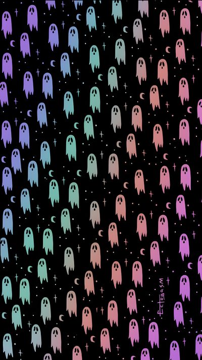 colorful ghost pattern on black background Rainbow Halloween Colorful Spooky Pattern Design, Colorful Ghost Pattern On Black Background, Halloween Ghost,