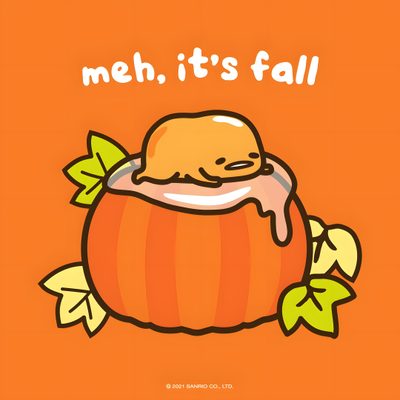 an orange pumpkin with the words meh it's fall Gudetama Halloween Autumn Cartoon Art, Cute Autumn Desktop, Cute Fall-themed Cartoon Character, chocolate