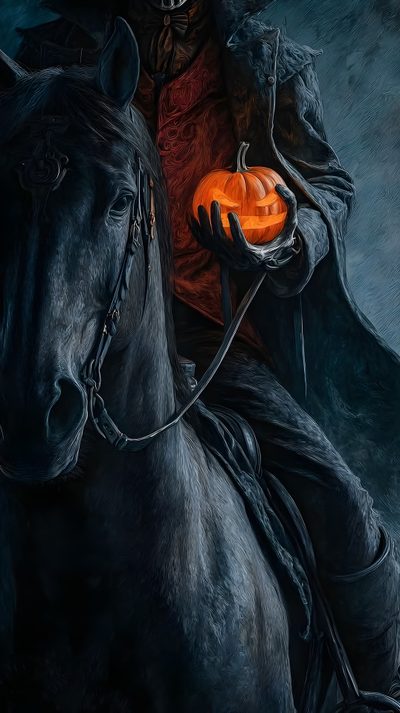 a painting of a man on a horse holding a pumpkin Halloween Headless Horseman Halloween Canvas Paintings, The Legend Of Sleepy Hollow, Legend Of Sleepy Hollow, black
