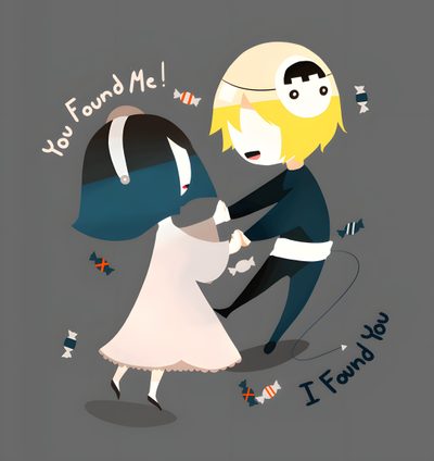 a man and woman dancing together with the caption you found me i found you Missing Halloween Cute Bendy Gif, Missing Halloween Art, Missing Halloween Animation, Ghost Dad Gif, dim gray