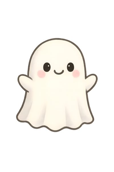 a white ghost with black eyes and pink cheeks Baby Halloween Simple Ghost, Silly Ghost Doodle, Cute Kawaii Things To Draw, Small Cute Ghost, white