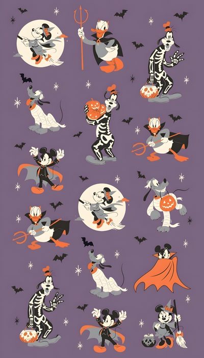 an image of halloween stickers on a purple background Halloween Disney Disney Spooky, Disney Halloween Aesthetic, Vintage Disney Halloween, dim gray