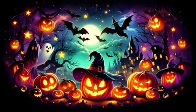 a halloween scene with pumpkins and bats Halloween Desktop 2560x1440 Ipad Halloween Landscape, Halloween Images Backgrounds, Halloween Backgrounds Computer, black