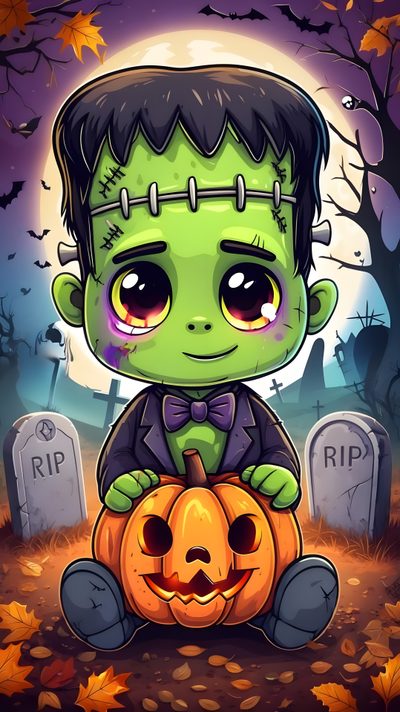 a cartoon character sitting on top of a pumpkin Frankenstein Halloween Cute Halloween Pictures, Disney Halloween Images, Jack The Pumpkin King, dim gray