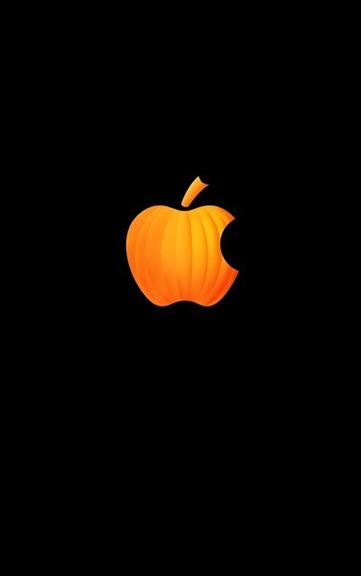 an apple logo on a black background with orange light coming from it's side Halloween Apple Fall Apple Iphone, Apple Fall, Fall Apple, Pumpkin Screensavers For Iphone, black
