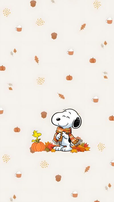 a cartoon dog sitting on top of a pile of leaves Preppy Halloween Snoopy Snoopy, Kitty, Halloween, Cellphone, Cute Backgrounds, Cute Cases, linen
