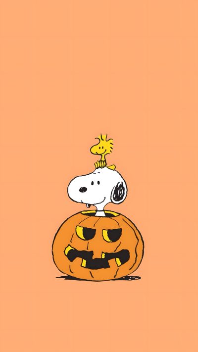 snoop on top of a pumpkin with a bird sitting on it's head and the words happy halloween written below Woodstock Halloween Charlie Brown Woodstock And Snoopy, Snoopy With A Pumpkin, Snoopy Fall Pictures, light salmon