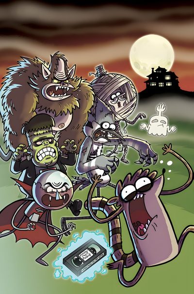 an image of cartoon characters in front of the moon Regular Show Halloween Regular Show Rick And Morty, Mordecai And Rigby Sleeping, Regular Show Cover, dim gray