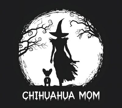 the silhouette of a witch and her dog in front of a full moon Halloween Chihuahua Grim Chihuahua, Chihuahua Skeleton Halloween, Halloween Chihuahua Meme, black