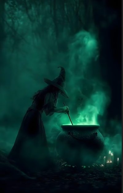 Witch Wallpapers, Spooky Witch, Dark Green Witch Aesthetic, Witch Brewing Cauldron, Witch Cauldron, Witches Aesthetic, Witch And Cauldron, Witches Pictures, Witch Photo Shoot Halloween Witch Cauldron Witch, Spooky Witch, Dark Green Witch Aesthetic, Witch Brewing Cauldron, black