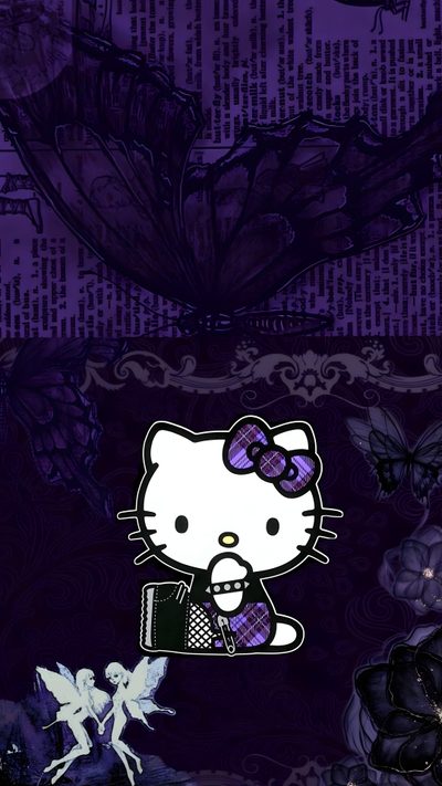 the hello kitty wallpaper is purple and has an image of a fairy on it Purple Hello Kitty Halloween Scene, Mlp My Little Pony, Cartoon Profile Pics, Cool, Pretty, black