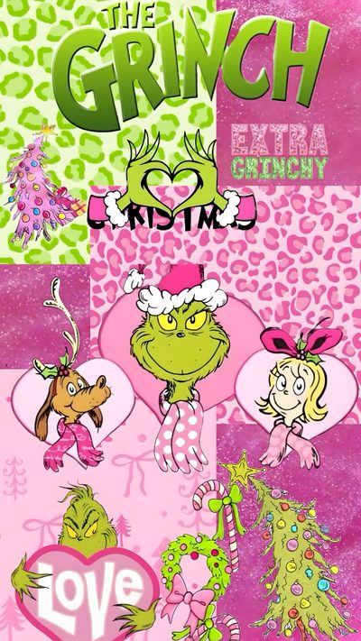 the grinch christmas card with pink and green background Halloween Grinch Cute Christmas Grinch, Pink Christmas Iphone, Pink Christmas Background, Funny Christmas, tan