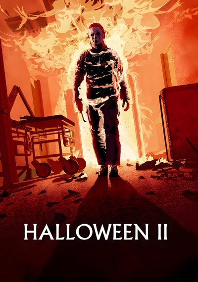 a movie poster for halloween ii with a man walking in front of a burning building Halloween Ii Halloween 1 Movie, Halloween Franchise, Limited Edition Dvd Box Set, Halloween Dvd Cover, maroon