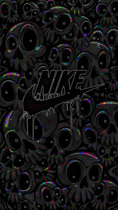a black background with skulls and letters on it Nike Halloween Iphone Cool Black Nike, Nike Skull, Halloween Nike, Cool Nike Background, Drip Nike,
