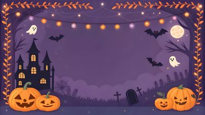 a halloween scene with pumpkins and bats Halloween For Kids Room Cool For Pc, Spooky Background, Garland String Lights, dim gray