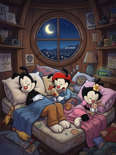 an image of mickey and minnie mouses sleeping in their bed at the same time Halloween Animaniacs Dollar Bill, Animaniacs, Animaniacs Pfp, Best Friends Forever, dark slate gray