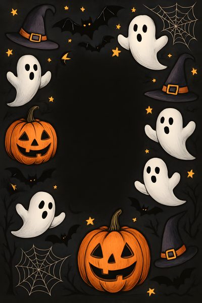 halloween pumpkins and ghost faces on a black background Halloween 2025 Halloween Halloween, Cute Spooky Fall, Gray Halloween, Halloween Themed Design, black