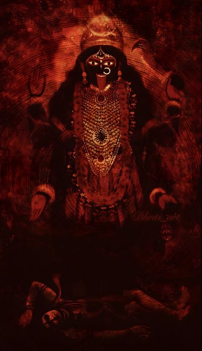 an image of a demon in the middle of a painting Halloween Kali 2 Dakshina Kali, Dakshina Kali Painting, Maa Adishakti, Lord Kali, Mahakal Bhairav, black