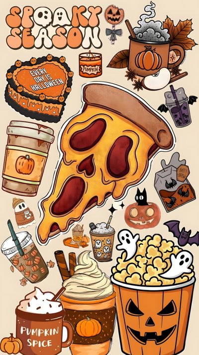 an image of halloween stickers with pumpkins, hot dogs and other things on it Halloween Food Cute Halloween Treats, Glow Pumpkin, Haunted Attractions, Magical Makeup, sandy brown