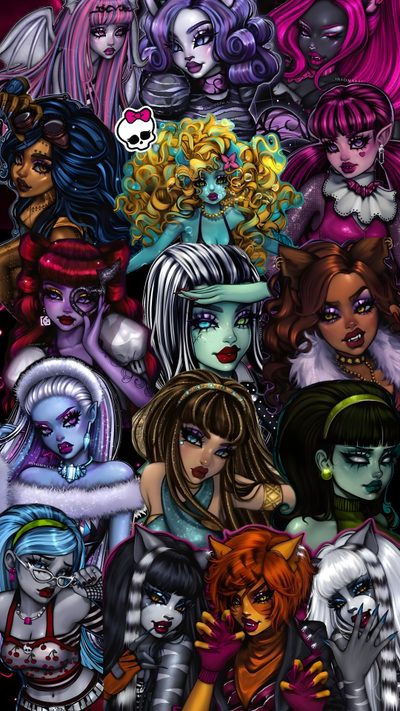 an image of many cartoon characters with different hair colors and makeup looks like they're from Monster High Halloween Monster High Monster Energy, Monster High Characters Names, Mh Fanart, dark slate gray