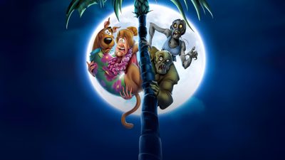 an animated movie poster with monkeys and mice on a palm tree in front of a full moon Scooby Doo Halloween 1920x1080 Daphne And Fred, Kate Micucci, Dutch Netherlands, midnight blue