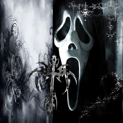 an image of a creepy face in black and white with flowers on the left side Y2k Halloween Scream Horror Movie Pfp, Ghost Face Pfp, Ghostface Glitter, Ghostface Pfp, dark slate gray