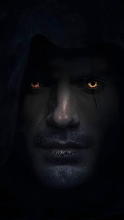 a man with yellow eyes and black hair in the dark, staring into the camera Witcher Geralt Halloween The Witcher Series, Yuumei Art, Witcher, The Witcher Geralt, Witcher Art, black