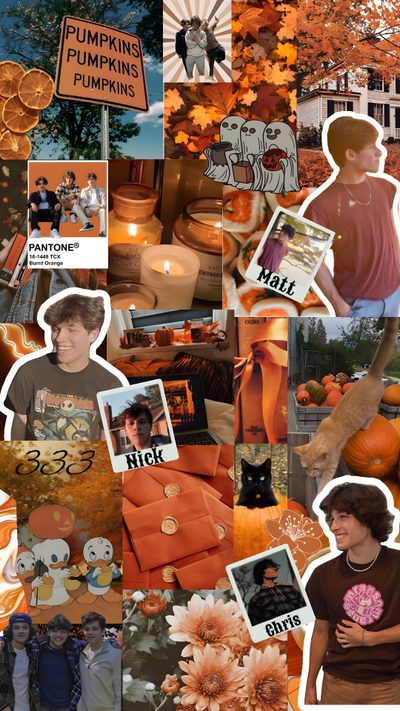 a collage of photos with pumpkins and other things Sturniolo Halloween Matt Sturniolo Fall, Fall Sturniolo Triplets, Brittle Bones Nicky, Fall Sturniolo, sienna