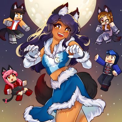 an image of some cartoon characters in front of the moon Halloween Aphmau Aphmau Youtube, Aarmau Fanart, Aphmau My Street, Aphmau Pictures, Aphmau, dim gray