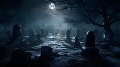 a cemetery at night with the moon in the sky Halloween Graveyard 1024 X 576 Youtube Banner Scary, Graveyard Hd, Horror Bg, Moonlit Graveyard, black
