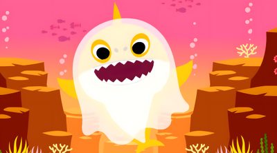 a cartoon ghost is standing in the middle of an underwater scene with corals and plants Baby Shark Halloween Shark Halloween, Halloween Songs, Baby Shark, Olaf The Snowman, Pikachu, light coral