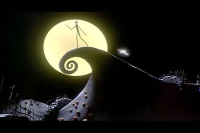 an image of a halloween scene with the moon in the background Halloween Hill Nightmare Before Christmas Laptop, Nightmare Before Christmas Laptop Backgrounds, Nightmare Before Christmas Computer, black