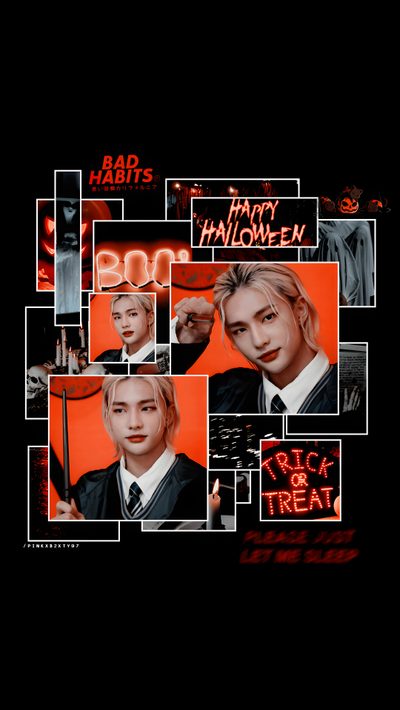 an image of some people in the style of halloween characters on a black background with text Hyunjin Halloween Hyunjin Halloween, Halloween Skzoo, Halloween Skz, K Pop Halloween, Skz Halloween, black