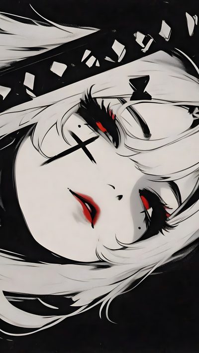 a drawing of a woman with cross on her forehead and eyes painted in black and white Dark Halloween Anime 1920x1080 Game, Ipad Horizontal Hd, Hyper Beast, Goth Anime 4k, rosy brown