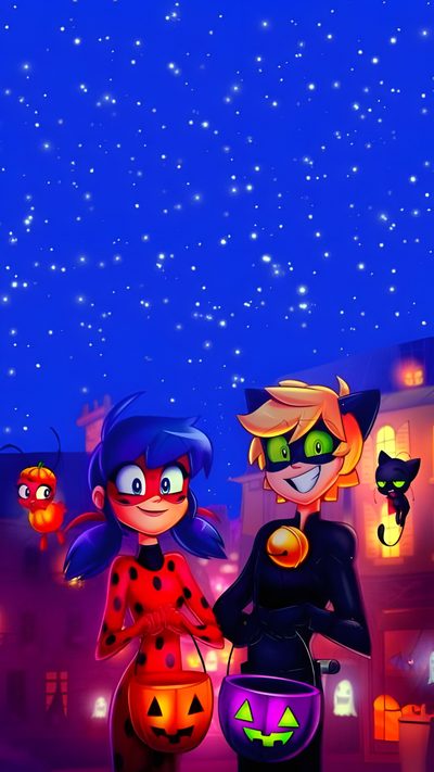 two children dressed up in halloween costumes standing next to each other on a street at night Miraculous Ladybug Halloween Mlb, American Girl Doll Accessories, Miraculous, medium blue