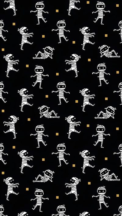 a black and white pattern with small figures on it Halloween Mummies Spooky Halloween Pattern, Spooky Pattern, Spooky Pattern Background, black